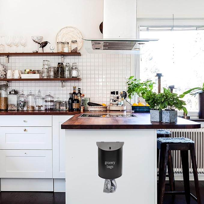 AuldHome Design Enamelware Grocery Bag Holder; Wall-Mounted Modern Farmhouse