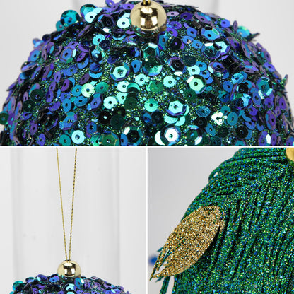 Briful 3.93'' Christmas Ball Ornaments Xmas Tree Decorations, Elegant Peacock Blue Christmas Ornaments for Home Decor Indoor Garland Holidays – Set of 3 Unique Designs