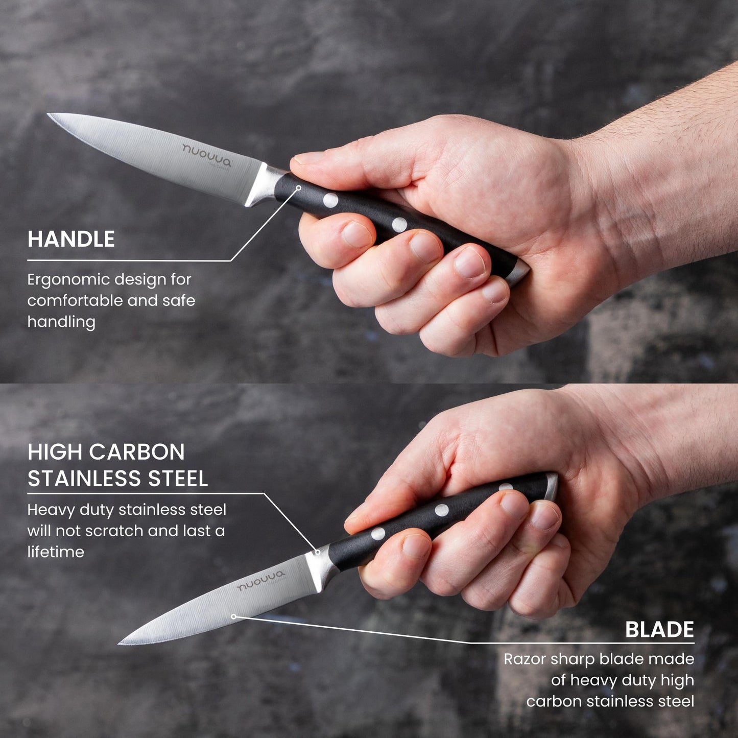 nuovva Sharp Kitchen Utility Knife – Professional Vegetable Knife – 5 inch German High Carbon Stainless Steel – Small Paring Knife