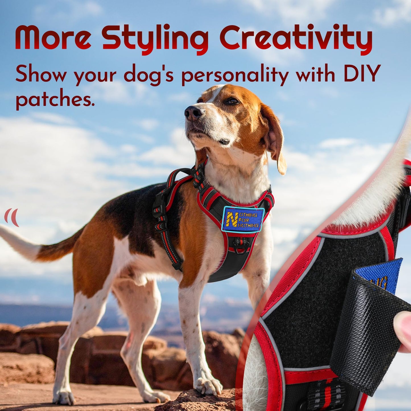 Eagloo Dog Harness for Large Dogs, Easy Wearing with 3 Buckles, Adjustable No Pull Pet Harness with 2 Rings for Walking, No Chock Reflective Soft Padded Vest with Control Handle, Black & Red, L