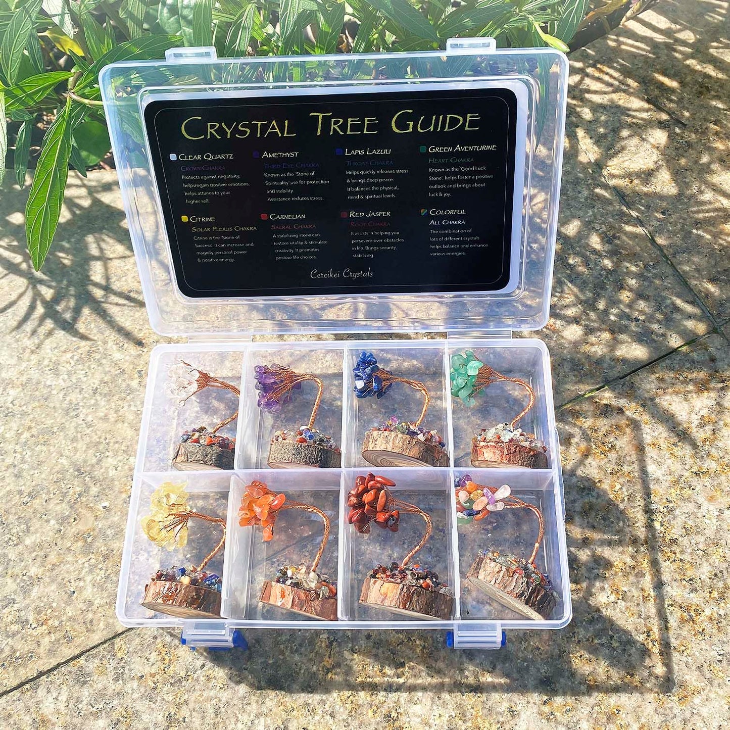 Cereikei 7 Chakra Healing Crystal Tree of Life, Set of 16 Handcrafted Crystals and Healing Stones Trees Collection, Home and Office Feng Shui Decor, Real Natural Crystal Tree Set with Info Guide