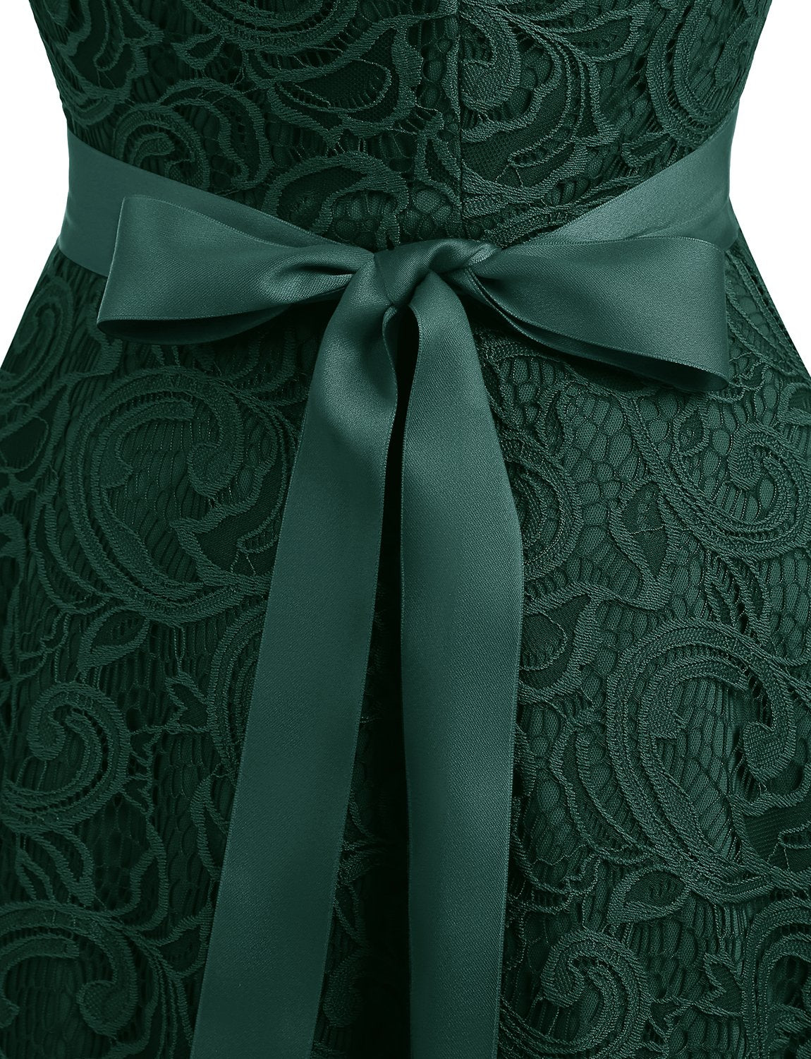 Dressystar 0010 Women Floral Lace Bridesmaid Party Dress Short Prom Dress V Neck Dark Green S