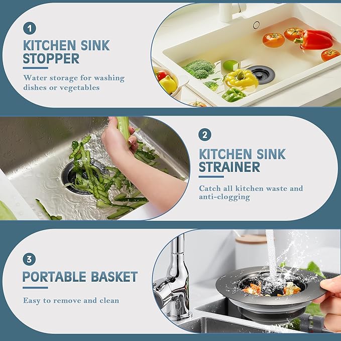 Kitchen Sink Drain Strainer 2 Pack, 304 Stainless Steel Pop Up Sink Stopper