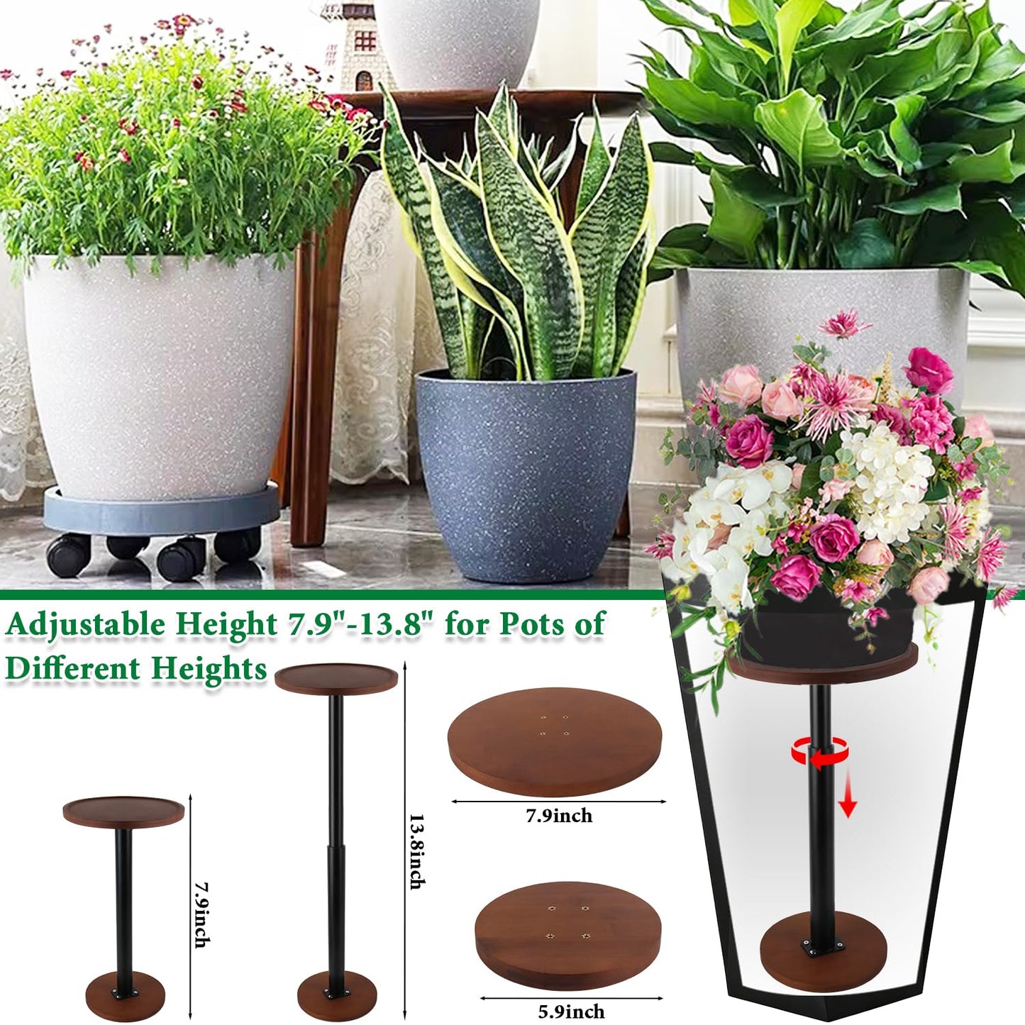 LUTTY Wooden Adjustable Plant Risers for Inside Pot,7.9-13.8 inches Tall Tapered Plant Riser Fill Bottom of Tall Flower Pots and Large Plants Containers, Rise Filler Riser of Flower Pots