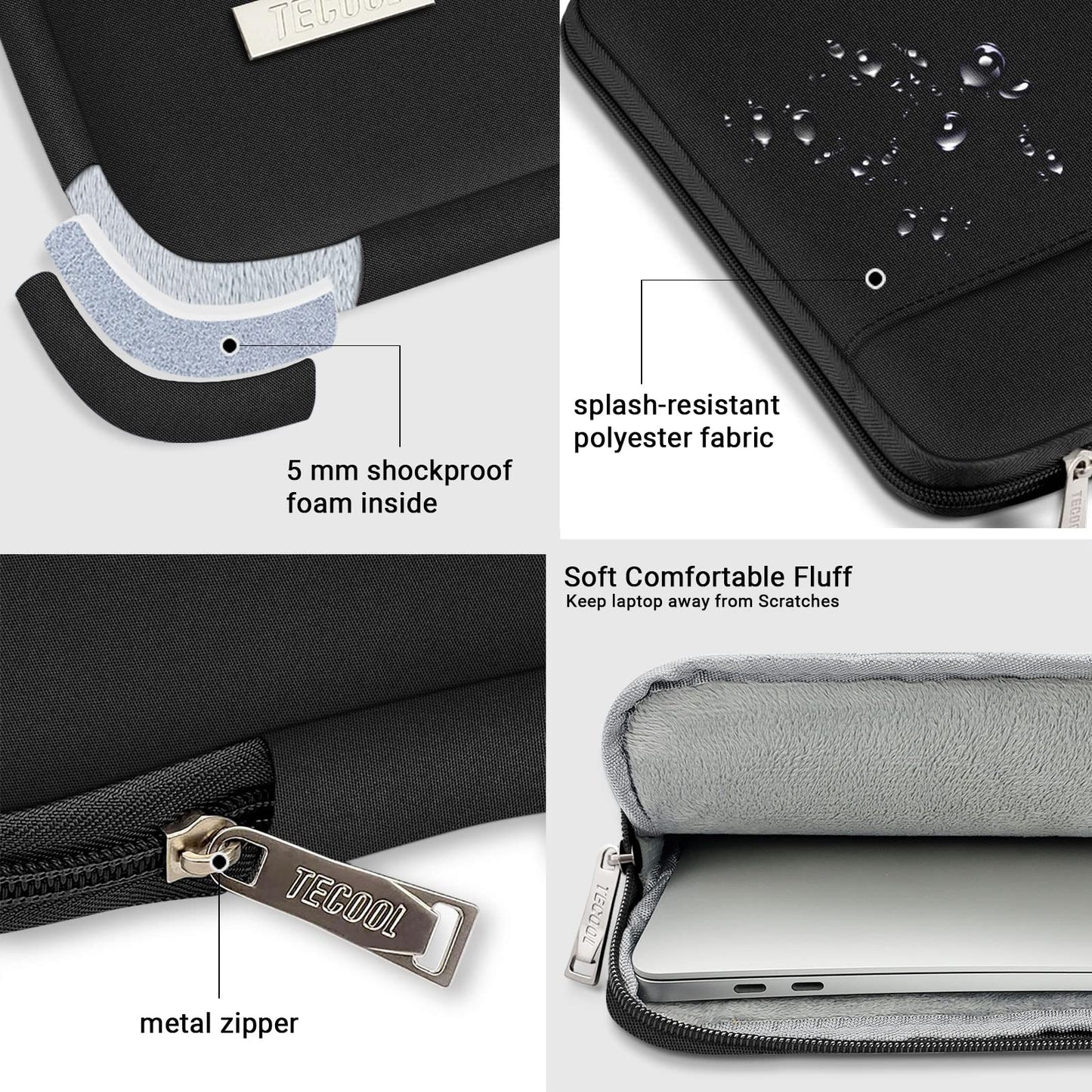 TECOOL Protective Laptop Sleeve 14 Inch Laptop Case for 14" Lenovo Thinkpad IdeaPad HP Dell Acer Notebook, MacBook Air 15 M3 M2 A3114 A2941 2023-2024 Waterproof Computer case Laptop Bag, Black