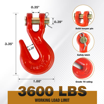 1/4" Clevis Grab Hooks 4 Pack – Heavy Duty G70 Hooks for 1/4" Chain, Red Powder Coated Forged Steel, for Truck, Trailer, Flatbed, Tow, Farm Use – 3,600 lbs WLL
