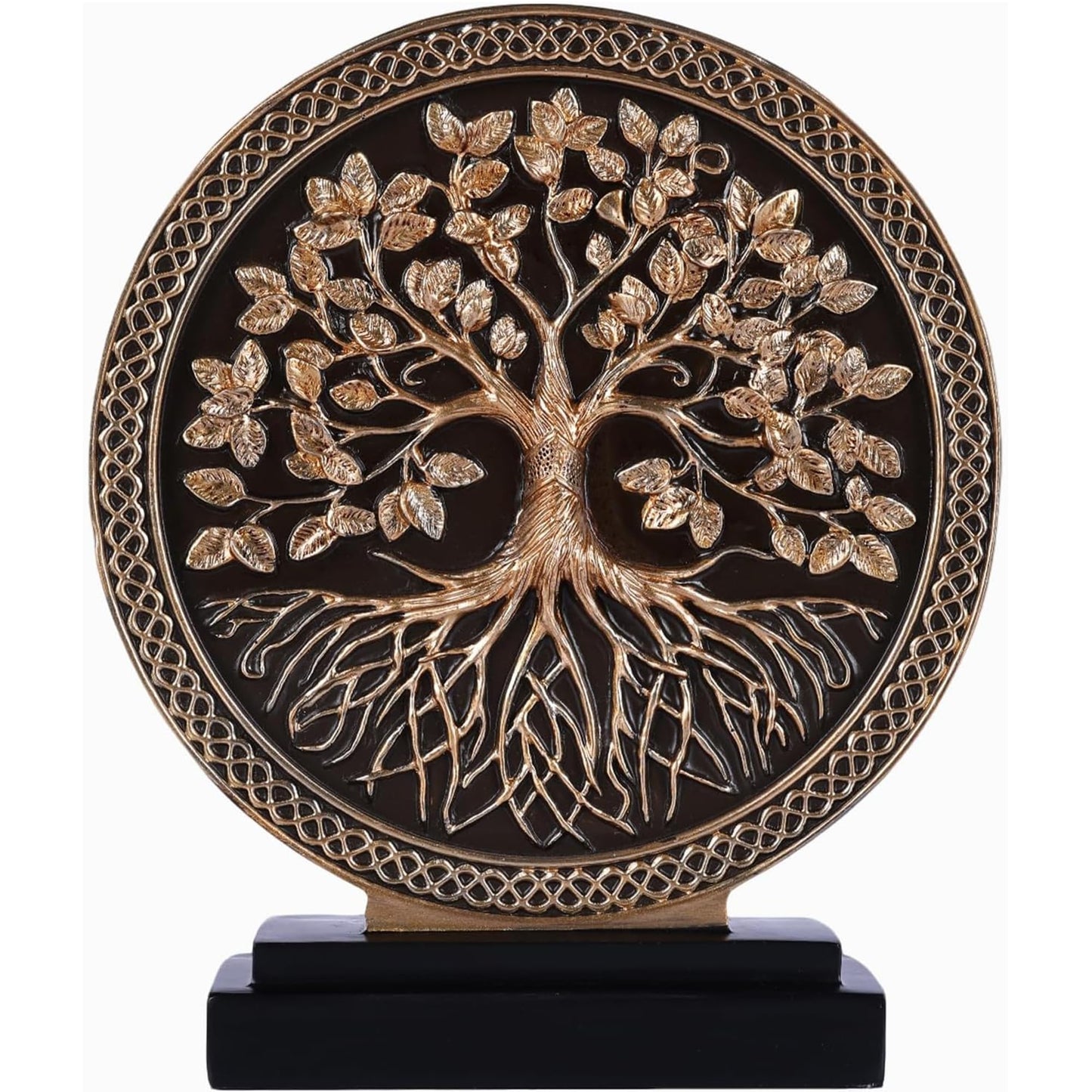 WUBIANJIE Tree of Life Statue Resin Sculpture for Home Decor, Hand Painted Tree Sculpture with Round Relief Design, Decorative Figurine for Living Room Shelf Tabletop Entryway Office