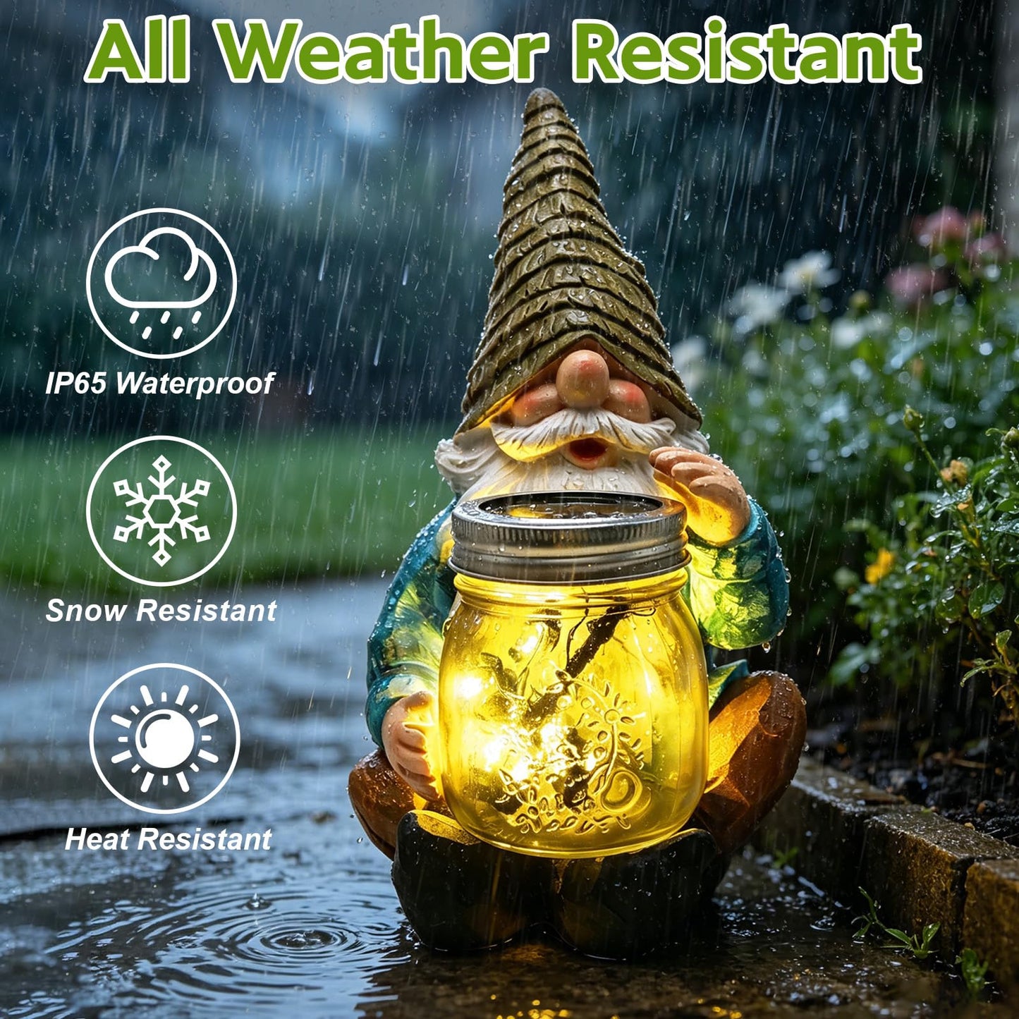 VOOKRY Solar Garden Gnome Statues, Outdoor Gnome with Firefly Solar Lights Waterproof, Birthday Gifts for Mom Women Mother's Day Christmas, Garden Figurines for Yard Decor Patio Porch Lawn Ornaments