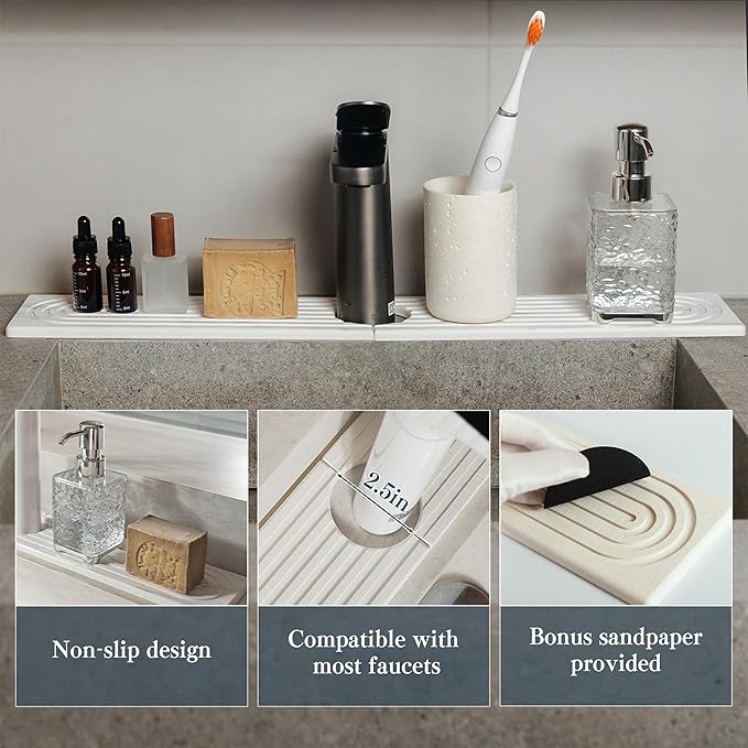 Stone Faucet Mat for Kitchen Sink, Quick Drying Mats, Water Absorbing Guard &