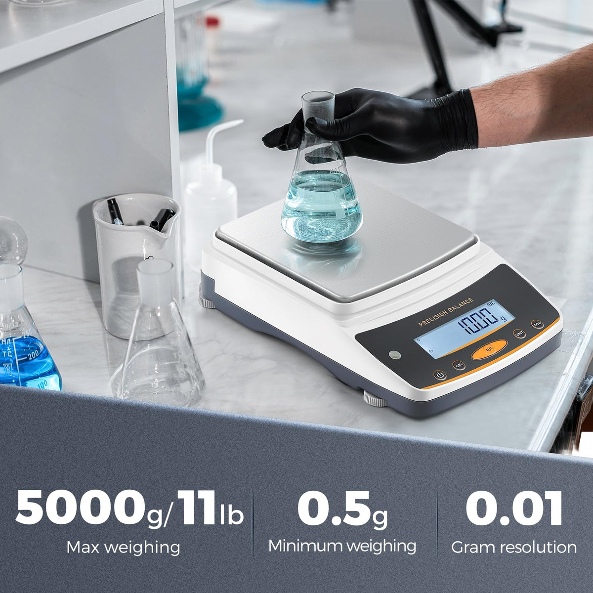 Bonvoisin Lab Scale - 5000g x 0.01g, Rechargeable Digital Scale with RS232 Interface, 0.01g Accuracy