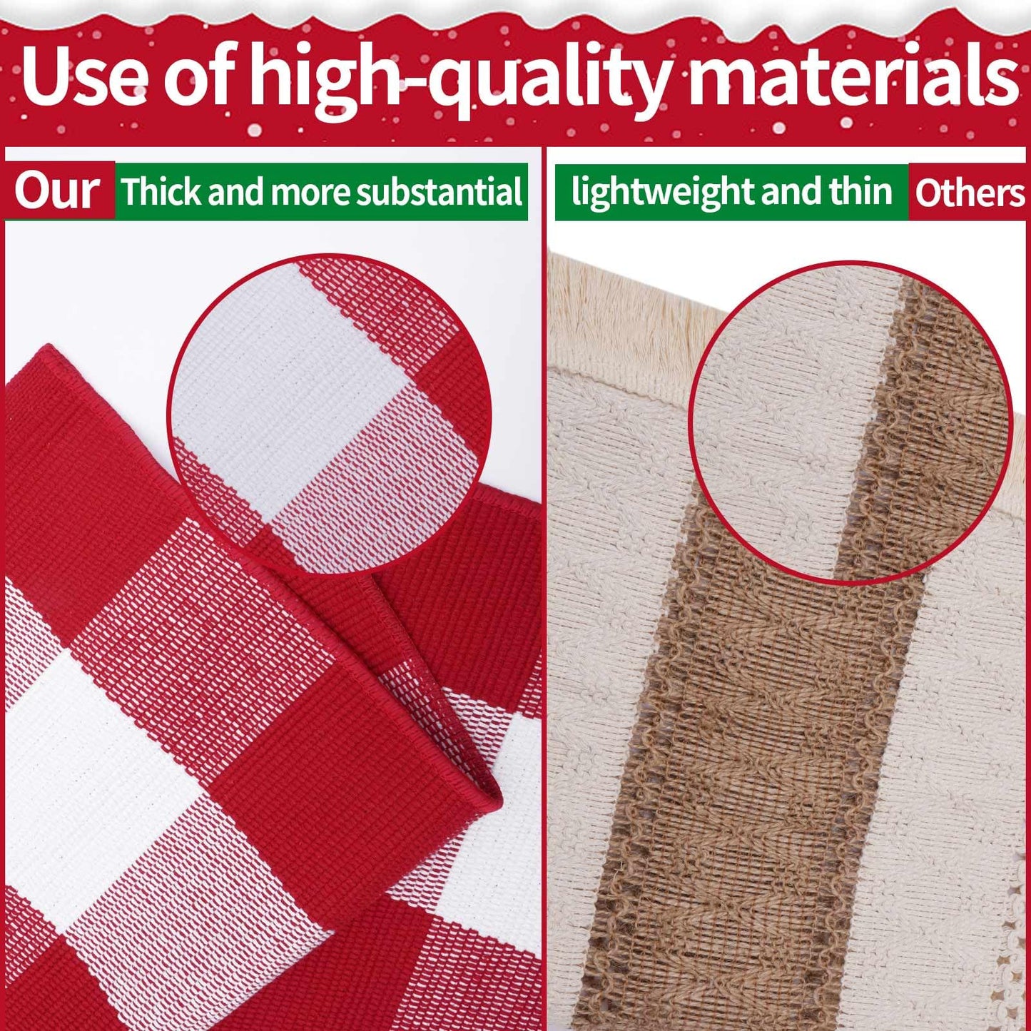 Christmas Red and White Plaid Rug 3 x 5 Ft, Hand-Woven Indoor/Outdoor Layered Cotton Blend Buffalo Plaid Rug, Washable Front Door Mat, Perfect for Porch, Living Room, Entryway