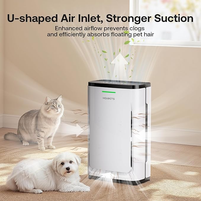 Pet Air Purifier Large Home up to 4200 sq ft, Suck up Floating Cat Dog Hair, 7-Stage Filter Anion Activated Carbon H13 HEPA Air Purifiers WiFi for Dander Odor Allergies Smoke Dust, Zero Ozone, P339