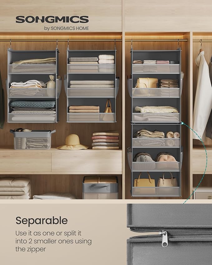 SONGMICS Hanging Closet Organizer, 6-Tier Fabric Storage Shelf, Separable