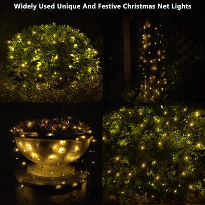 100 LED Christmas Lights 5 ftx5ft Christmas Net Lights Outdoor Indoor Mesh Christmas Decorations Lights string,Perfect for Bushes or Trees, Green Wire（Warm White）