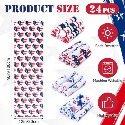 24 Pack Patriotic Cooling Towel Bulk with American Flag 40" x 12" 4th of July Neck Cooling Towel Sweat Rags Soft Breathable Chilly Neck Wraps for Face Outdoor Sport Running Yoga Baseball Golf
