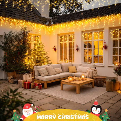 JMEXSUSS 38.8FT Icicle Lights for Outside, 400 LED Icicle Christmas Lights Outdoor Indoor Plug in, Warm White String Lights for Christmas House Patio Party Fireplace Holiday Decorations