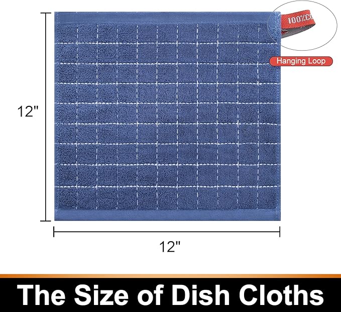 Mordimy 100% Cotton Terry Dish Cloths, Soft and Absorbent Checkered Dish Towels