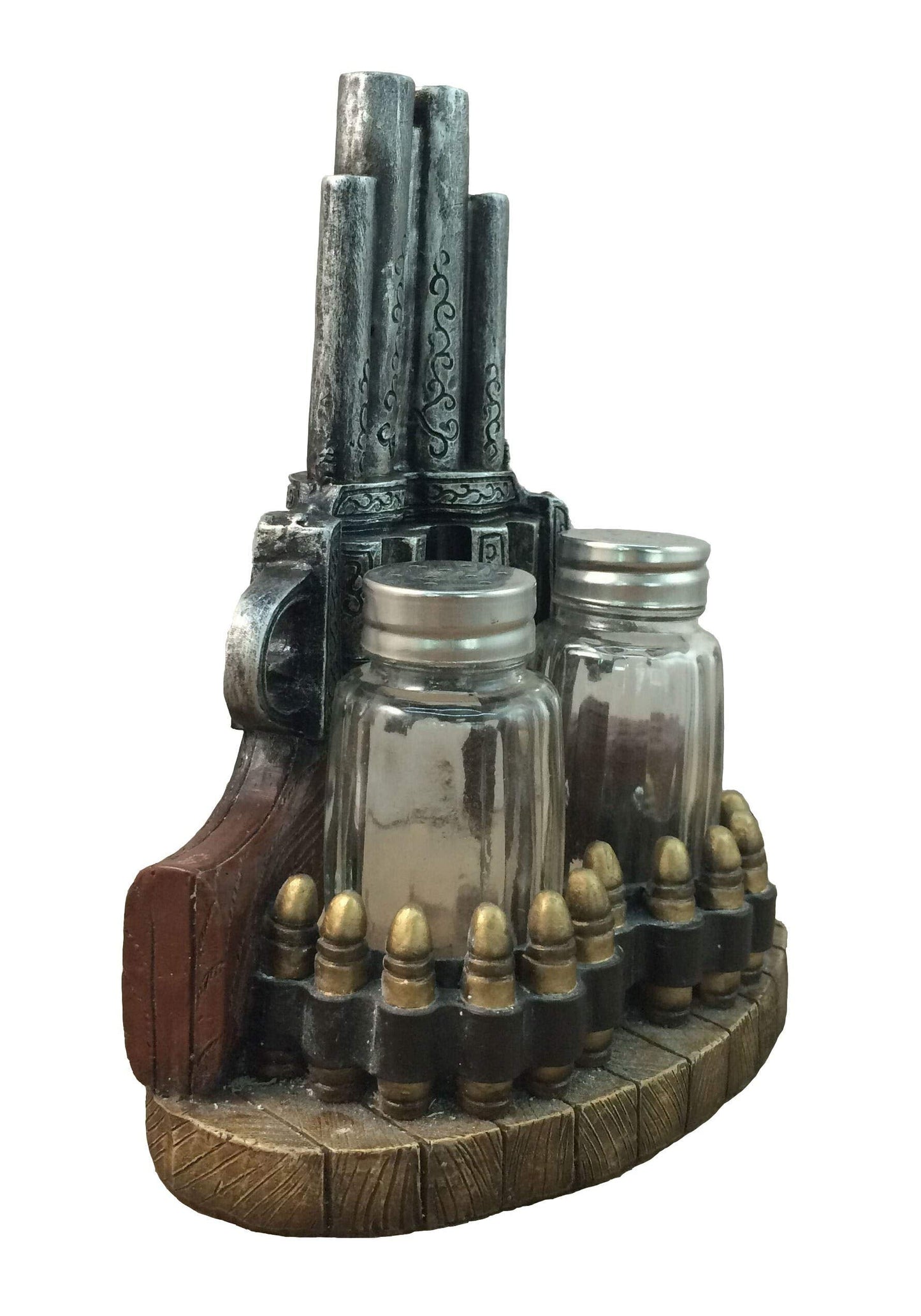 DWK 7" Gunslinger Spice Pistol Gun Western Six Shooter Salt and Pepper Shaker Seasoning Holder Set for Kitchen and Dining