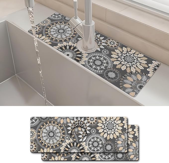 2PCS 15" X 5.5" Kitchen Sink Splash Guard Faucet Mat Mandala Super Absorbent