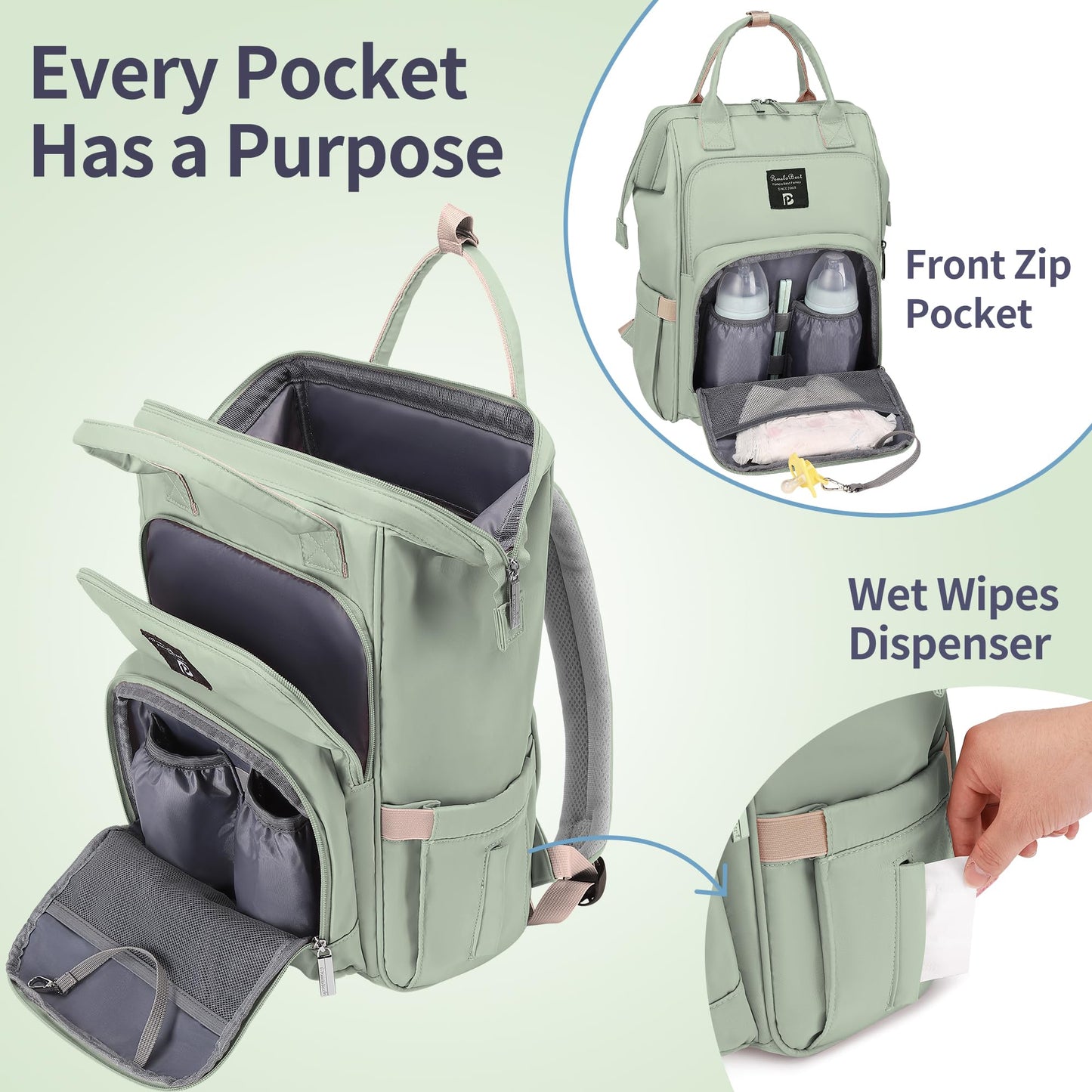 Pomelo Best Baby Changing Backpack Waterproof Changing Bag Back Pack with Changing Mat, Large Capacity Nappy Changing Back for Mom and Dad On the Go