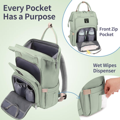 Pomelo Best Baby Changing Backpack Waterproof Changing Bag Back Pack with Changing Mat, Large Capacity Nappy Changing Back for Mom and Dad On the Go