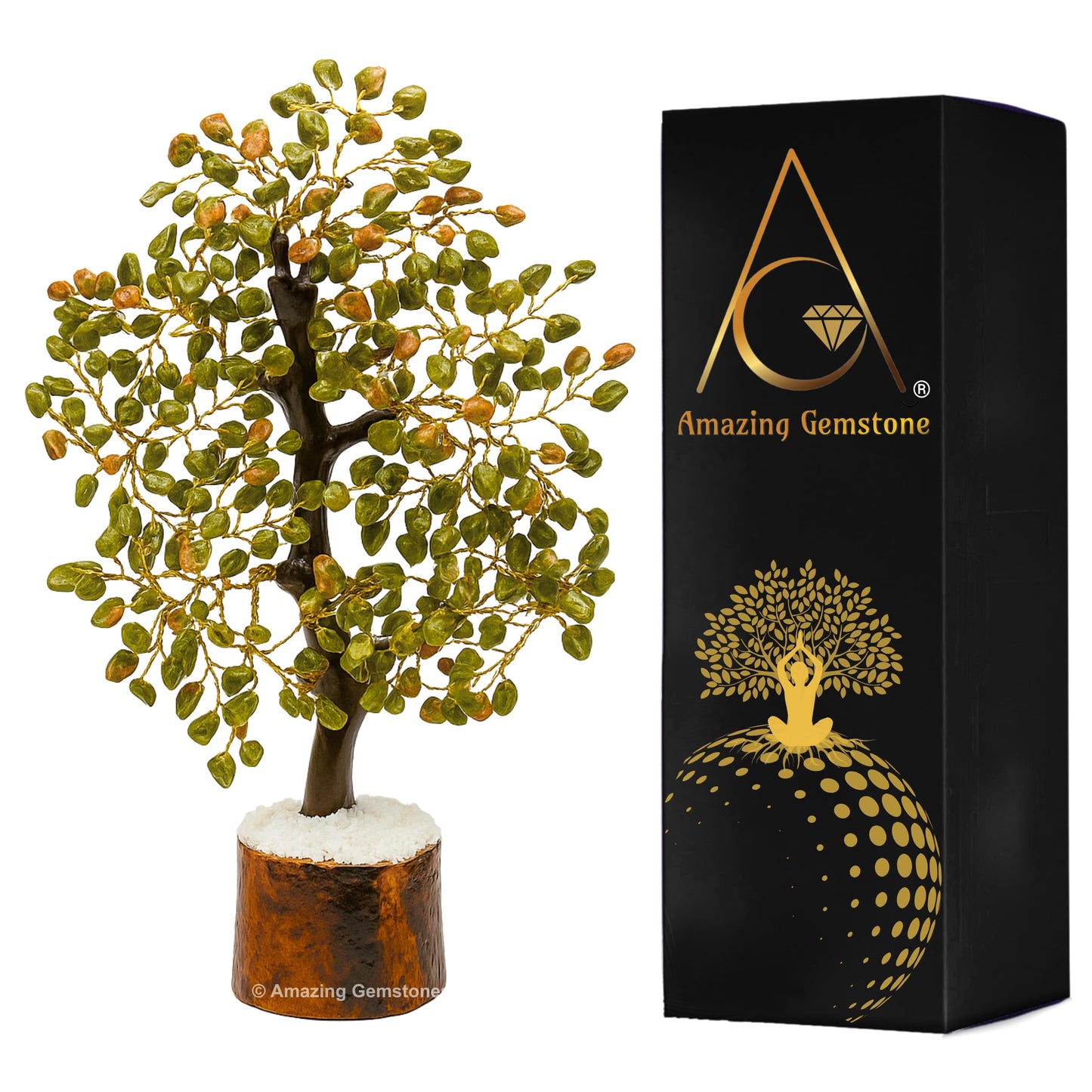 Unakite Natural Healing Premium Crystal Bonsai Feng Shui Fortune Money Tree of Life for Home Office Decor (Gift Box Ready,10-12 Inch)