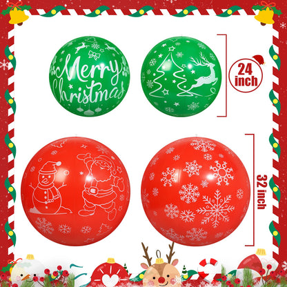 TaoQ C 4 PCS 32 Inch, 24 Inch Christmas Inflatable Balloons PVC Large Christmas Inflatable Outdoor Balls for Xmas Garden Lawn Yard Holiday Front Door Decoration