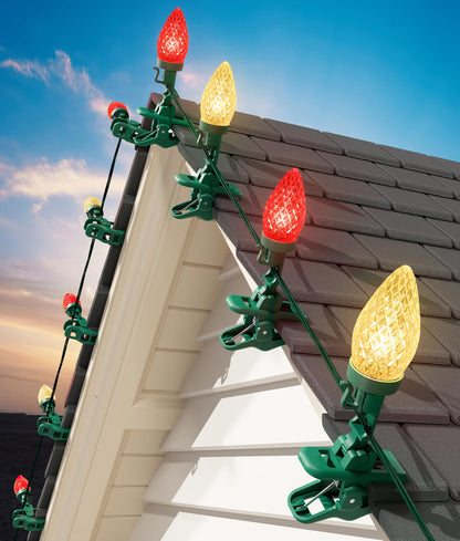 C9 LED Christmas Lights Outdoor, 99 Feet 150 LED String with Spring Clips, Waterproof Connectable Roofline Patio Home Xmas Decor, Red & Warm White