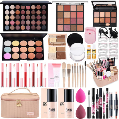 All-in-One Makeup Kit for Women Full Kit, Makeup Gift Set for Women Teens Girls, Makeup Essential Bundle Includes Eyeshadow Foundation Lipsticks Mascara Eyeliner Contour Stick Cosmetic Brush Set