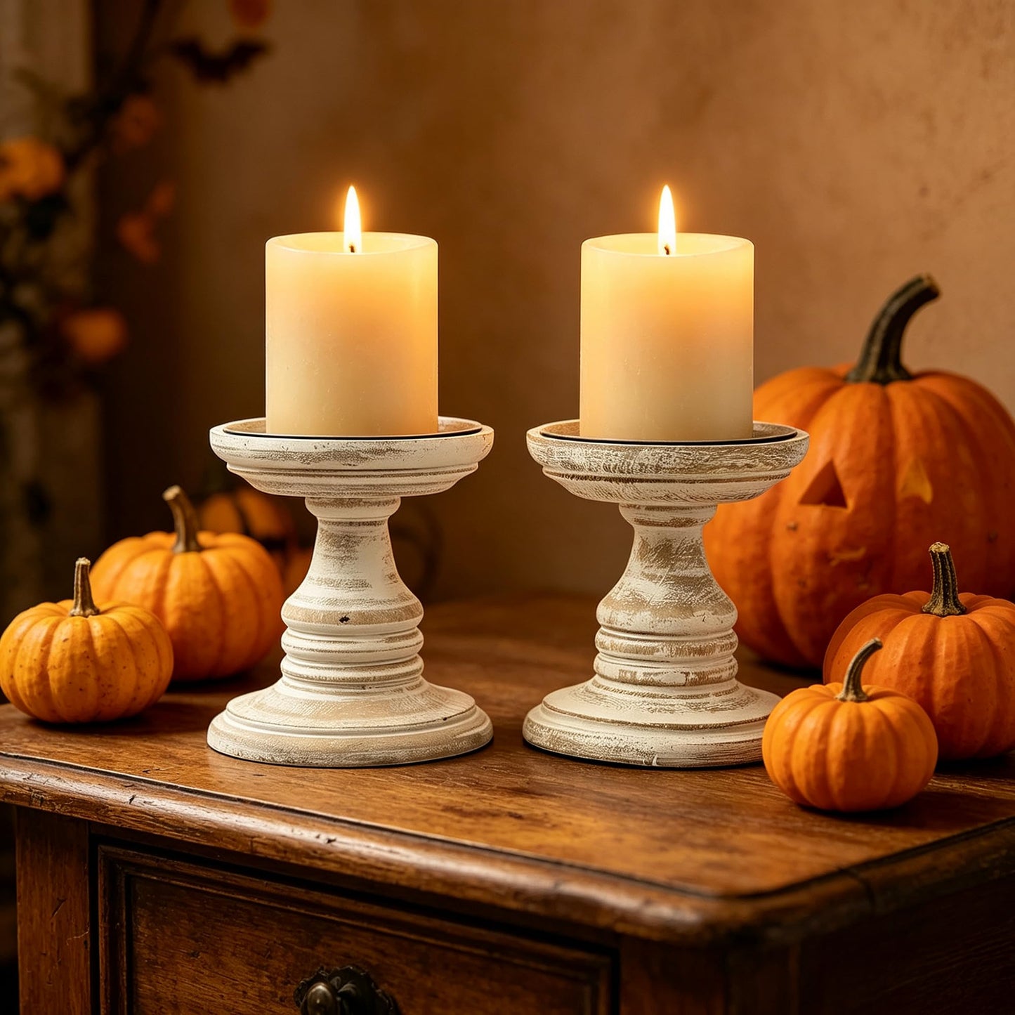 Hosley White 5 Inch High Wooden Pillar Candle Holder Country Style. Ideal Gift for Wedding Party Home Spa Reiki Aromatherapy LED Votive Candle Gardens W1