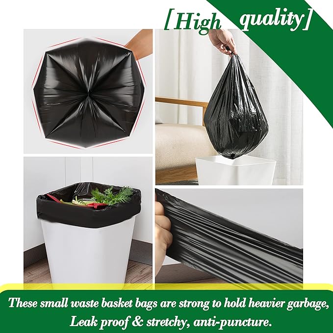 2 Gallon 120pcs Small black Trash Bags Plastic black Garbage Bags, Bathroom