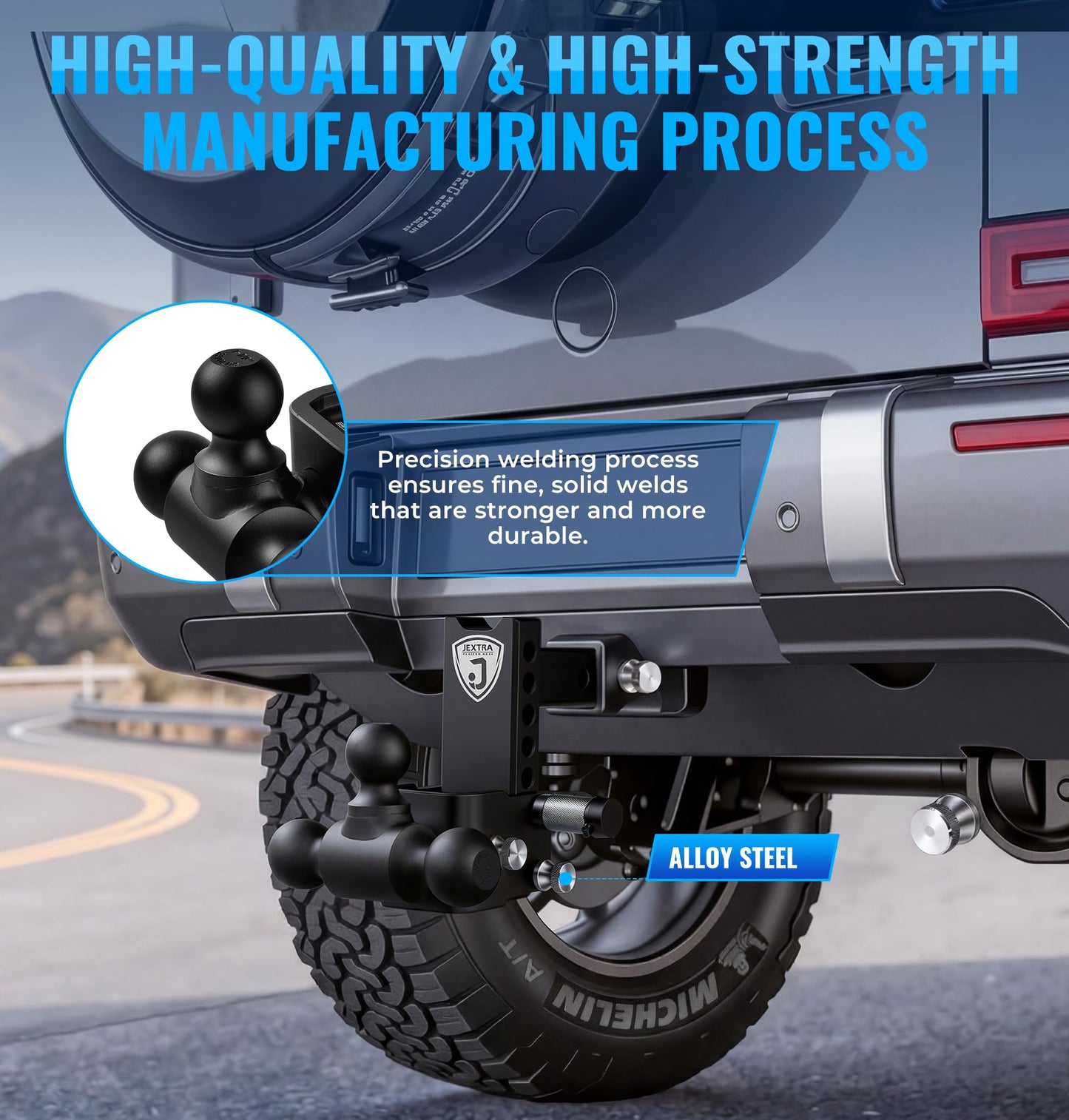 JEXTRA Adjustable Trailer Hitch Ball Mount, fits 2 Inch Hitch Receiver, 3" Rise & Drop Hitch Tri-Ball (1-7/8" x 2" x 2-5/16"),12,500 LBS GTW Trailer Hitch with Double Anti-Theft Locking Pins Black