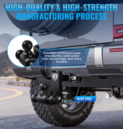 JEXTRA Adjustable Trailer Hitch Ball Mount, fits 2 Inch Hitch Receiver, 3" Rise & Drop Hitch Tri-Ball (1-7/8" x 2" x 2-5/16"),12,500 LBS GTW Trailer Hitch with Double Anti-Theft Locking Pins Black