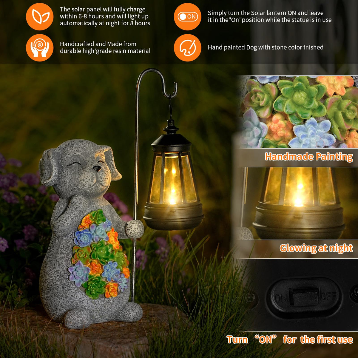 Solar Dog Garden Statue with Lantern – Waterproof Resin Outdoor Decor for Yard, Lawn, Flower Bed, Backyard, Front Yard, Patio, Balcony – Gift for Dog Lovers