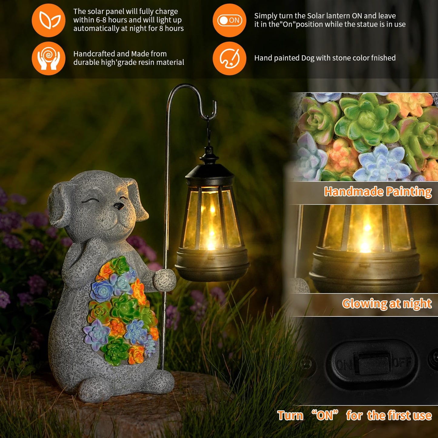 Solar Dog Garden Statue with Lantern – Waterproof Resin Outdoor Decor for Yard, Lawn, Flower Bed, Backyard, Front Yard, Patio, Balcony – Gift for Dog Lovers