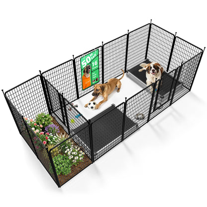 FXW Rollick Unleashed Dog Playpen for Indoor, Yard, RV Camping, 50 inch 16 Panels Dog Pen with Connectors (Pack of 2) for Large Dogs, Black│Patented