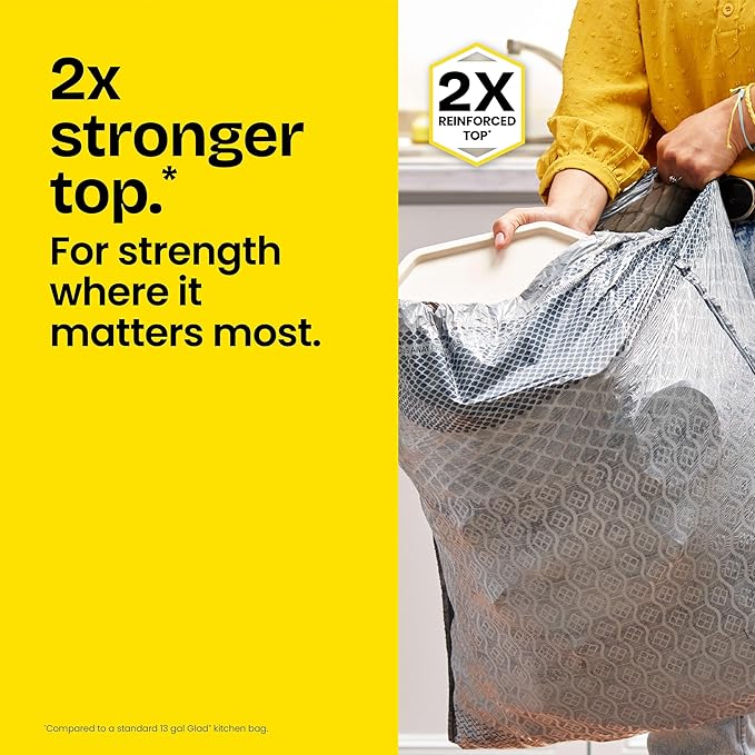 Glad ForceFlex MaxStrength Drawstring XL Kitchen Trash Bags, 20 Gal, 80 Ct