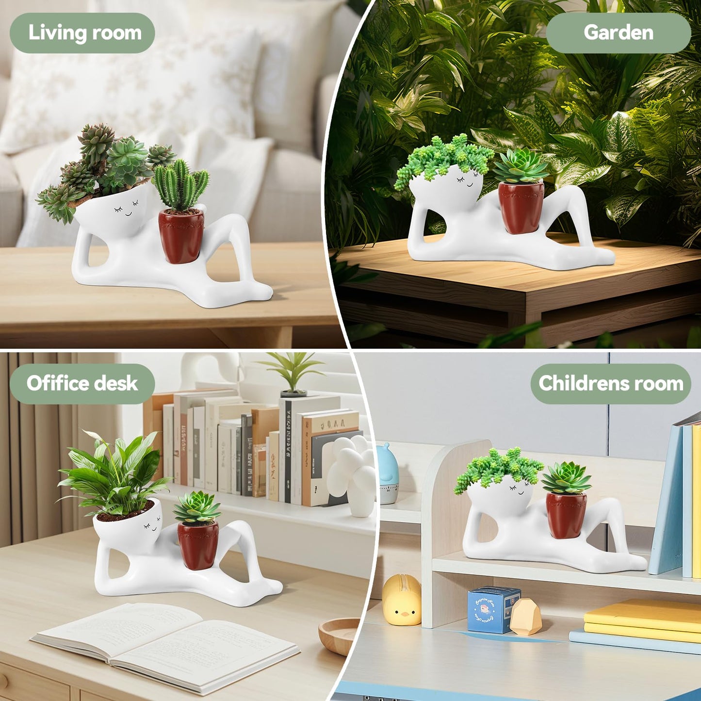 Sederikun Face Planters Head, Funny Succulent Garden Pots,Cute Planters for Indoor Plants, Double Flower Pot with Drainage for Plant Lovers Gift (red)