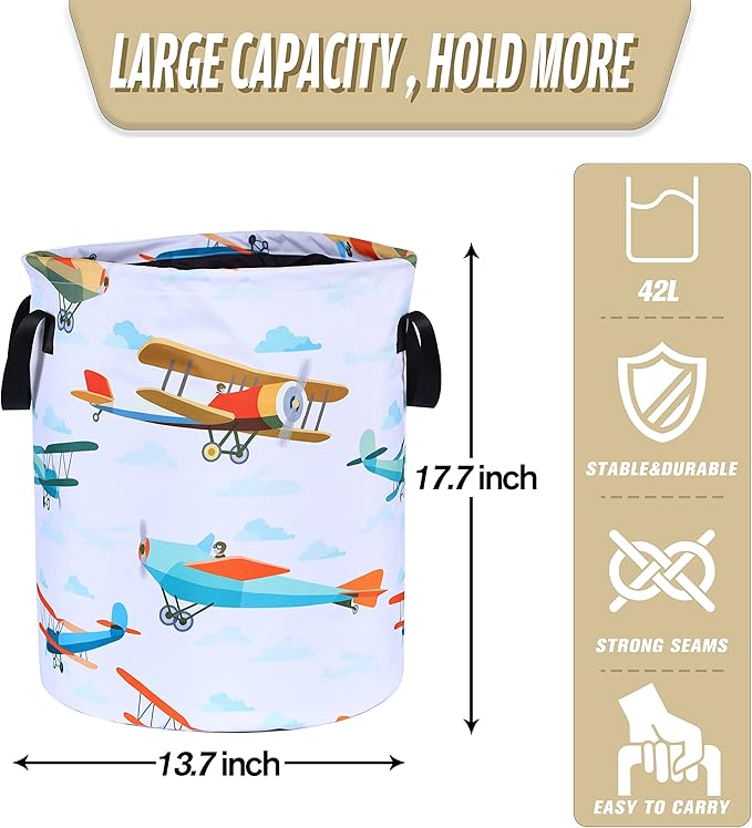 Funny Plane Laundry Basket Foldable Oxford Cloth Tote Bag Laundry Hamper