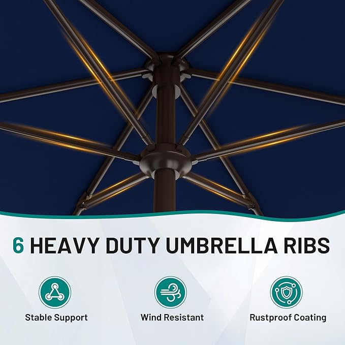 AreShark 7.5FT Patio Umbrella Table Market Umbrella with 6 Sturdy Ribs, Button Tilt/Crank Heavy-Duty Round Outdoor Umbrellas for Garden, Deck, Backyard,and Pool, Navy