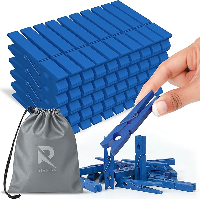 RIVEDA 50pcs Colored Wooden Clothes Pins, Clothespins