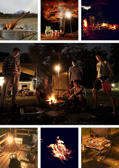 CAMPINGMOON 3 in 1 Flatpack Portable Fire Pit Grill 14 inch Foldable Stainless Steel Wood Burning Camping Stove Adjustable Height Overlanding Outdoor Cooking RV Trips Carry Bag included MT-045