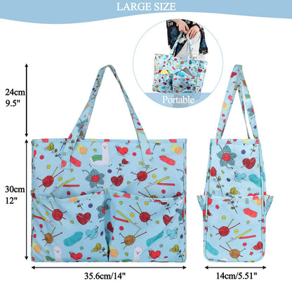 Coopay Craft Bag for Crochet Knitting Cross Stitch, Tote Bag for Embroidery Project, Knitting Needles or Diamond Painting Tools, Knitting Bags Yarn Storage Bag 14in×5.5in×12in,Oxford Cloth,Blue