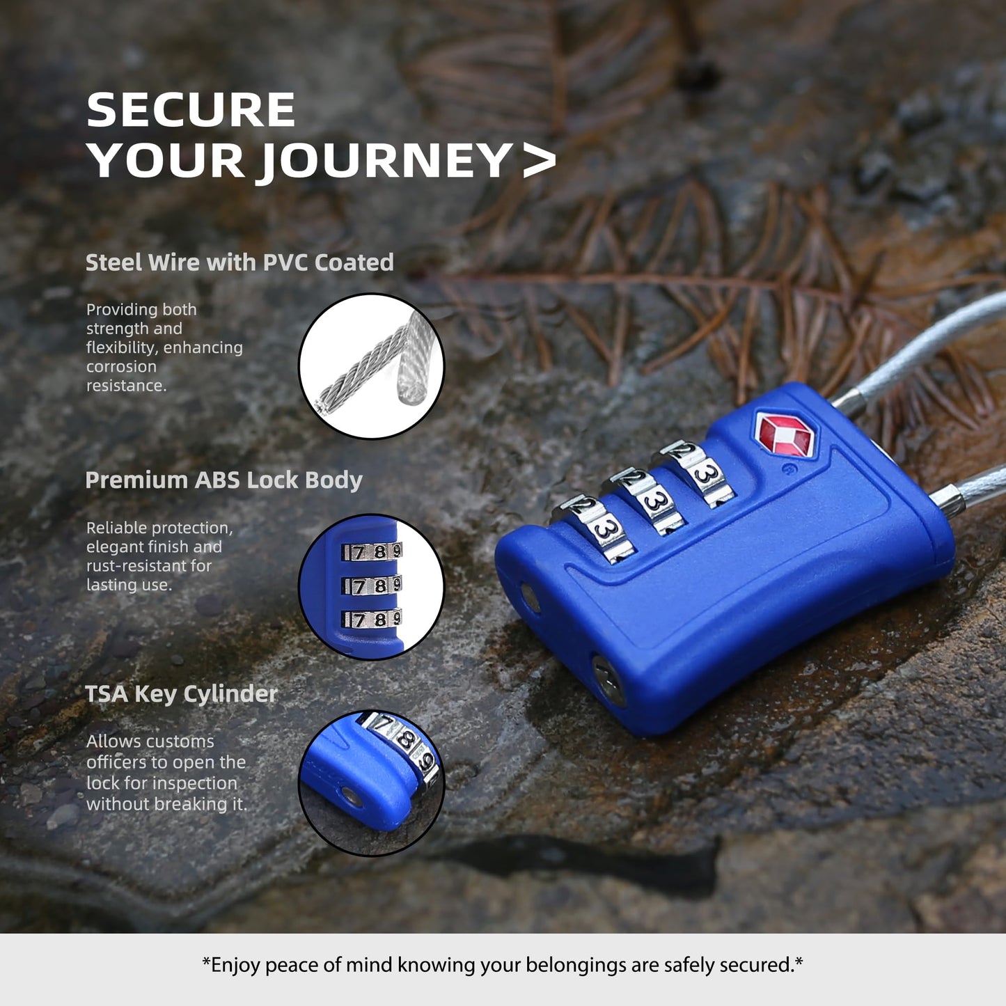 UP Security Luggage Locks TSA Approved 2 Pack, Small Padlock Combination, TSA Locks for Luggage, Travel Combo Padlock with Code, for Suitcase, Backpack Zipper, Locker, Gun Case (Black+Blue)
