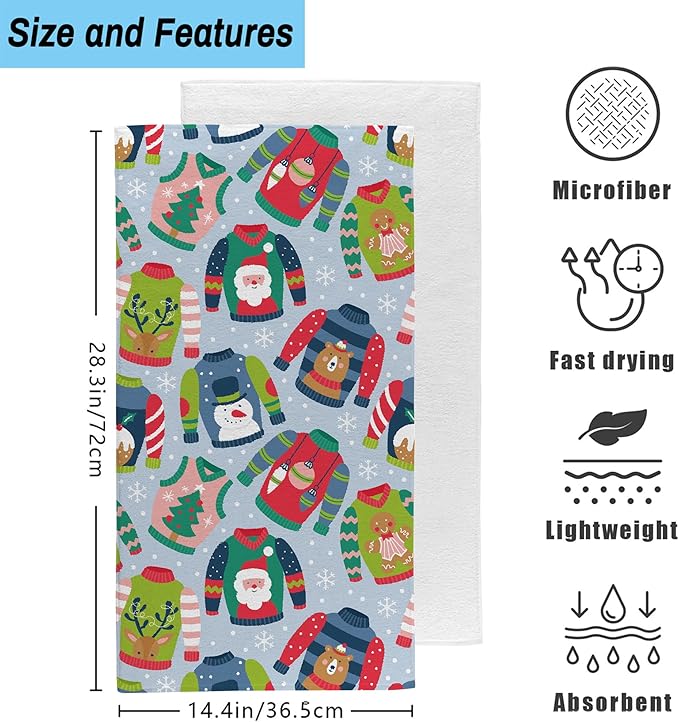 Christmas Ugly Sweater Hand Towel Set of 2, Childish Christmas Holiday Sweater