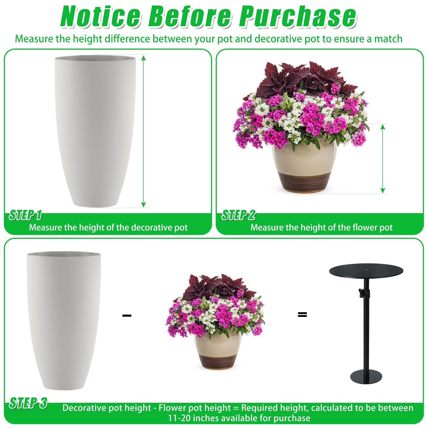 Adjustable Plant Risers for Inside Pots, 11-20" Rise Planter Insert Filler for Large Pots, Plant Lift Inserts Pot Risers for Indoor Outdoor Tall Taper Planter Container (6" 8" 10" Base Top, Set of 1)