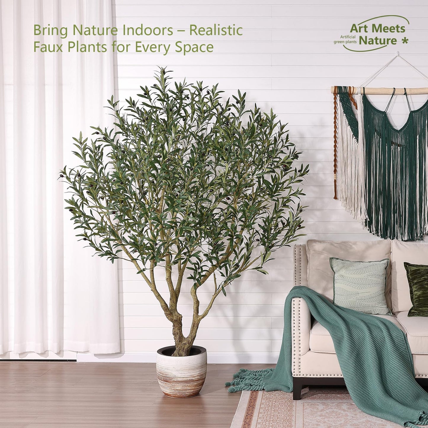 Verinatural Olive Tree Artificial Indoor 7ft - Large Fake Plants - Realistic Faux Olive Tree in Pot - Tall Artificial Plants for Home, Patio, Living Room, Office Decor,VN138