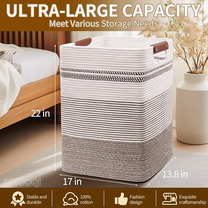 Laundry Hamper - Tall Woven Rope Laundry Basket - Clothes hamper