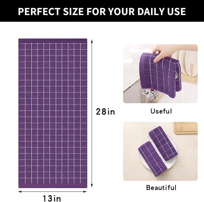Homaxy 100% Cotton Terry Kitchen Towels, Checkered Designed, Soft and Super