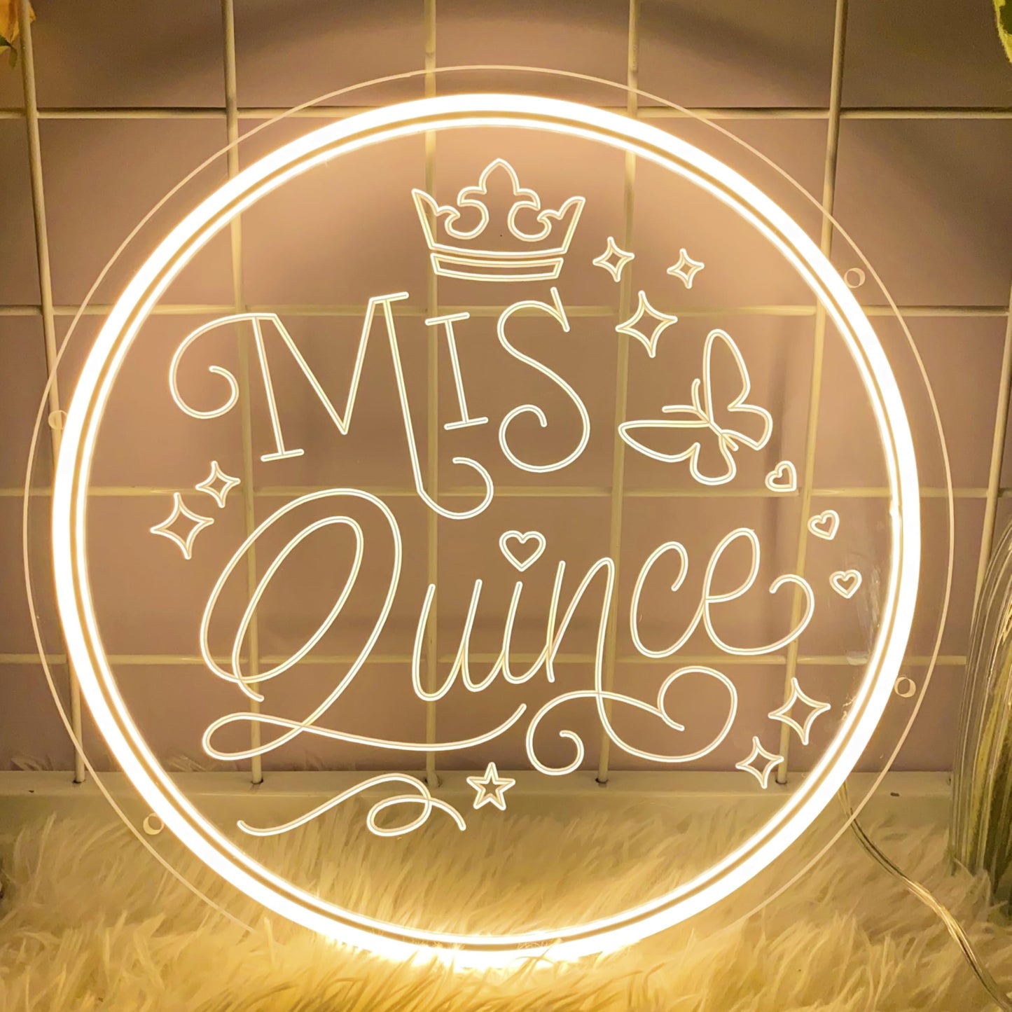 Mis Quince Neon Sign Happy 15th Birthday Neon Signs for Wall Sweet 15 LED Neon Light with Dimmable Switch Neon Lights Letter Neon Wall Sign for Bedroom Quinceanera Birthday Party Decor Girl Gift